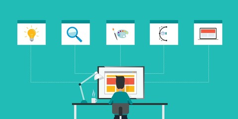 flat business vector web designer and businessman working concept