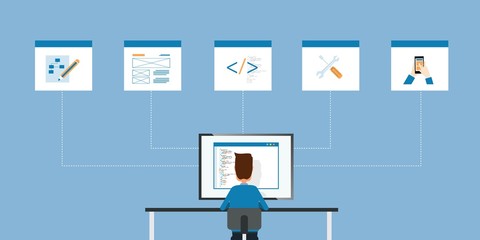 flat business vector web developer and web programming   and businessman working concept
