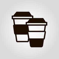 Hot drinks as coffee or tea take away or take-out cup icon, isolated flat vector beverage sign.