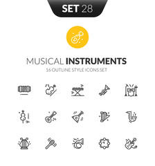 Outline black icons set in thin modern design style