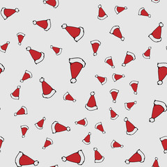Red Santa hats. Seamless pattern.