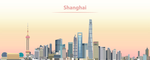 Fototapeta premium ilustracji wektorowych panoramę miasta Szanghaj o wschodzie słońca