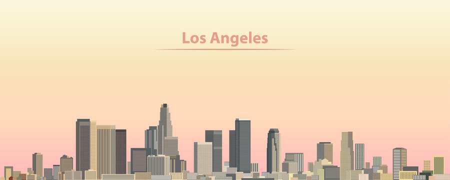 Los Angeles city skyline at sunrise vector illustration
