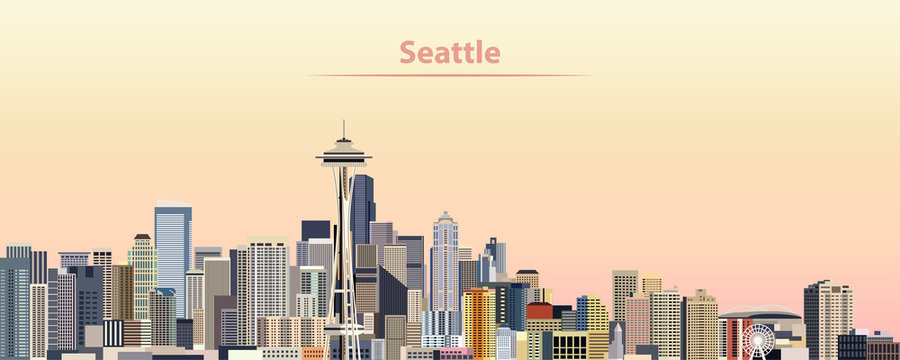 Seattle city skyline at sunrise vector illustration