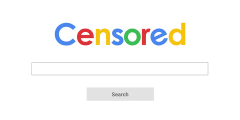 Censorship on internet - restricted and limited searching on web search engine. Service forbids and ban to find content, webpages and websites. Regulated function of internet. - obrazy, fototapety, plakaty