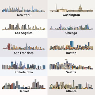 United States cities skylines vector collection