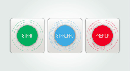 Three banners. Pricelist, hosting plans and web design boxes of banners. Banners for tariffs and price lists. Web elements. Plan the hosting. design for a web application.