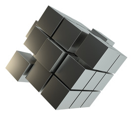 Abstract 3d illustration of cube assembling from blocks