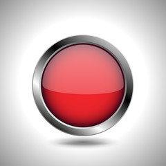Red round button with metal frame