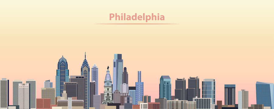Philadelphia city skyline at sunrise vector illustrations