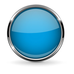 Round blue button with chrome frame