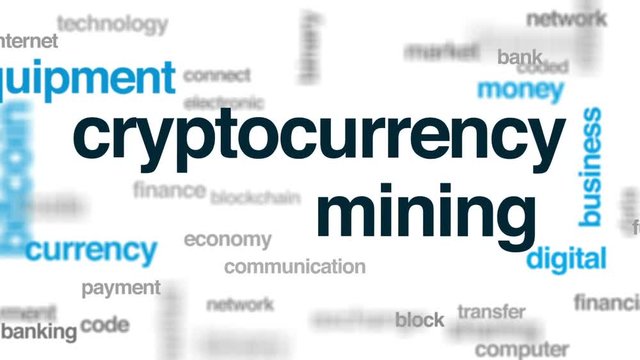 Cryptocurrency mining animated word cloud, text design animation.