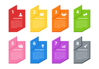 Infographic design business concept vector illustration with 8 steps or options or processes represent work flow or diagram for annual report or presentation 