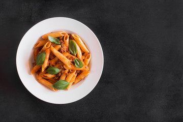 Italian Penne pasta with Bolognese sauce