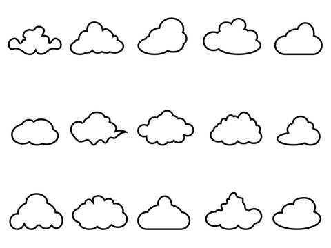 Black Cloud Outline Icons Set