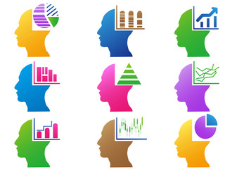 colorful business human head with statistics design