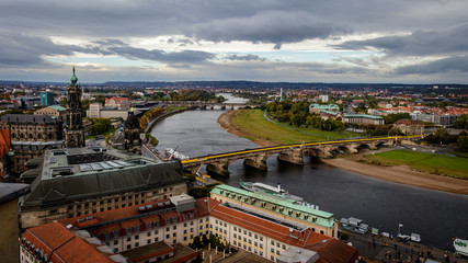 City view of Dresden in east Germany on a stormy autumn October day showing the beautiful Elbe river.