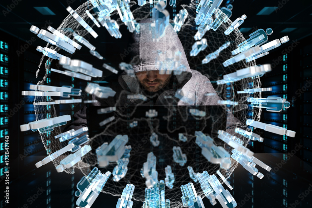 Aufkleber Hacker accessing to personal data information with a computer 3D rendering