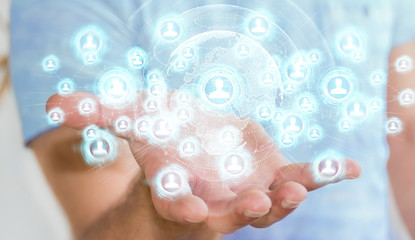 Businessman using social network interface 3D rendering