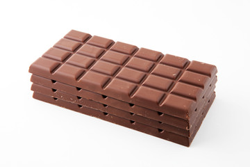 close up of chocolate bars isolated on white background.