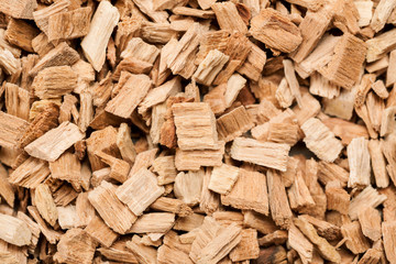 Heap of wood chips macro shot, abstract texture