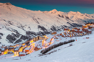 Magical sunrise and ski resort in the French Alps, Europe
