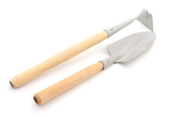 Garden shovel with a wooden handle.