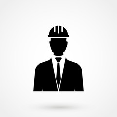 Construction Worker Icon - Vector Person Profile Avatar With Hardhat Helmet and Jacket Glyph Pictogram Symbol illustration