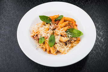 penne pasta lunch with basil