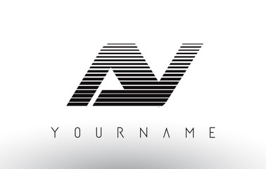 AV Black and White Horizontal Stripes Letter Logo.