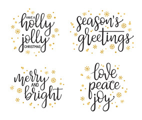 Christmas greetings calligraphic lettering set. Handwriting for cards, gift tags, photo overlays