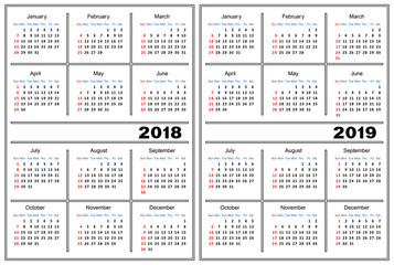Calendar template 2018, 2019