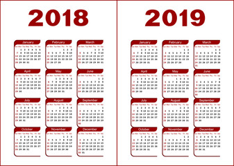 Calendar 2018, 2019