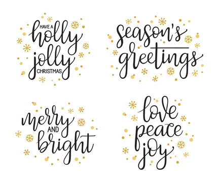 Christmas greetings calligraphic lettering set. Handwriting for cards, gift tags, photo overlays