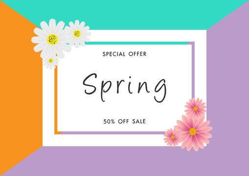 Spring sale background with beautiful flower, vector illustration template, banners, Wallpaper, invitation, posters, brochure, voucher discount.