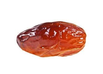 Single dried date fruit on a white background