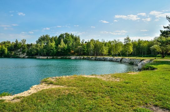 Beautiful quarry with water. Water reservoir in Trzebinia, Poland.
