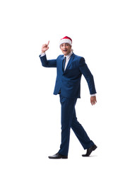 Young busnessman wearing santa hat in christmas concept on white