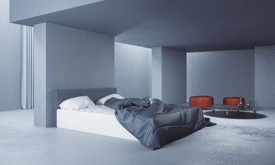 New concrete bedroom interior