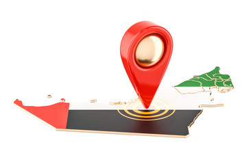 Map pointer on the map of UAE, 3D rendering