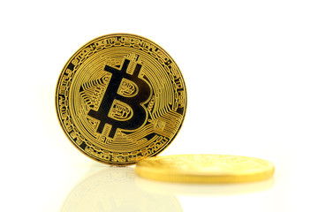 Physical version of Bitcoin, new virtual money. Conceptual image for worldwide cryptocurrency and...