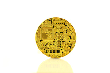 Physical version of Bitcoin, new virtual money. Conceptual image for worldwide cryptocurrency and...