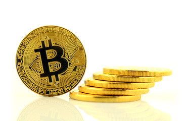 Physical version of Bitcoin, new virtual money. Conceptual image for worldwide cryptocurrency and...