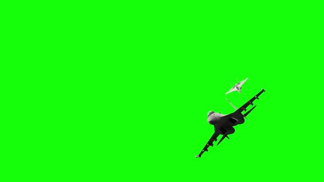 3d rendered animation of jet fighters in flight on green screen