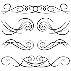 Fototapeta premium Set of vintage decorative curls, swirls, monograms and calligraphic borders. Line drawing design elements in black color on white background. Vector illustration. 