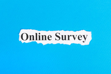 online Survey text on paper. Word online Survey on torn paper. Concept Image