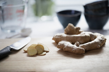 Ginger Roots on Cutting Board