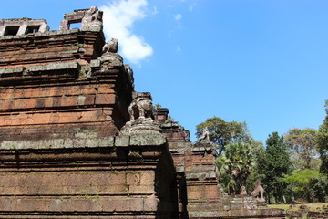 Ruins and walls of an ancient city in Angkor complex, near the ancient capital of Cambodia - Siem Reap