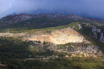 Panoramic view of the high green mountains in Montenegro