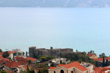 Panoramic view of a small European city in Montenegro